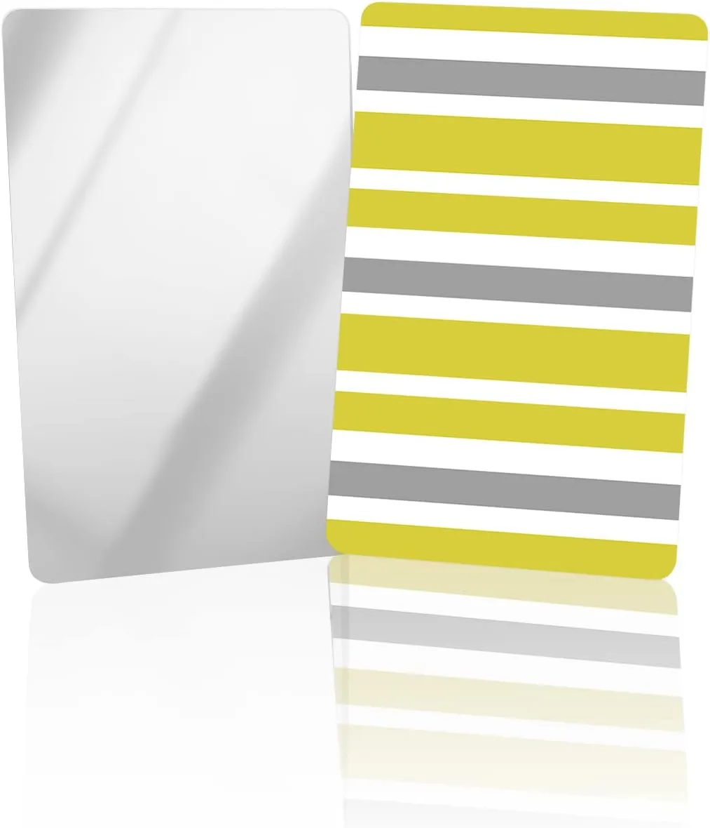 Compact Card Mirror, Unbreakable Stainless Steel Makeup Mirror Yellow and Grey Irregular Stripe Rectangular Handheld Small Travel Mirror for Camping, Travelling