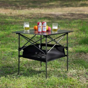 Compact Folding Table and Chairs Set for Outdoor Activities, Lightweight Aluminum Table, Heavy-Duty Steel Chairs, Black/Green