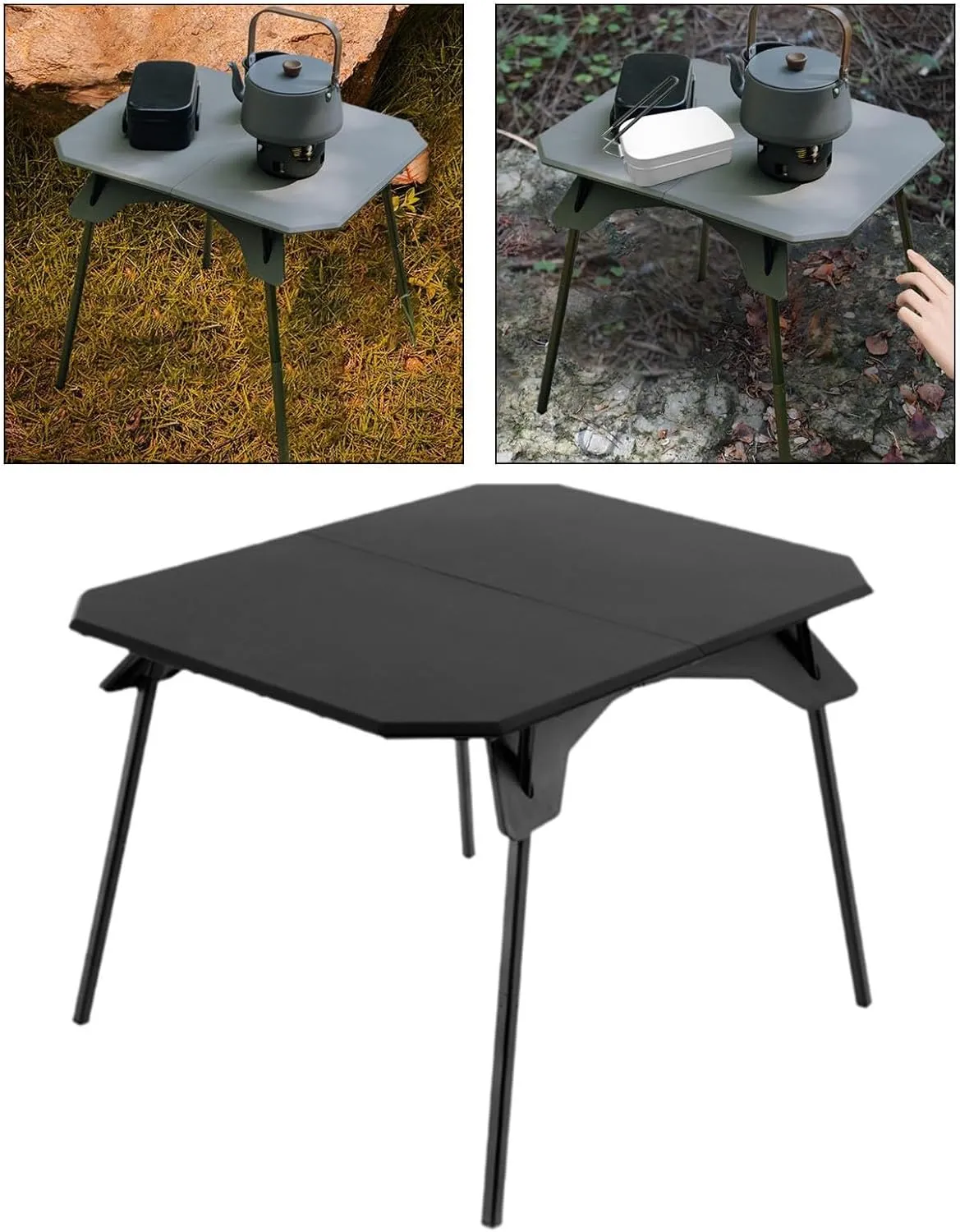 Compact Folding Table for Travel and Outdoor Use with Height Adjustment, Black