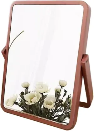 Compact Vanity Mirror Home Makeup Mirror Bedroom Wooden Makeup Mirror Office Desktop Small Makeup Mirror Portable Foldable Beauty Mirror Salon Hairdressing Mirror (Color