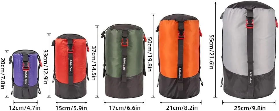 Compression Stuff Sack Lightweight 1-2L/4-6L/5-8L/9-18L/18-25L Waterproof Polyester Compression Bag Sleeping Bag Storage Sack for Camping Hiking Backpacking Outdoor Travel