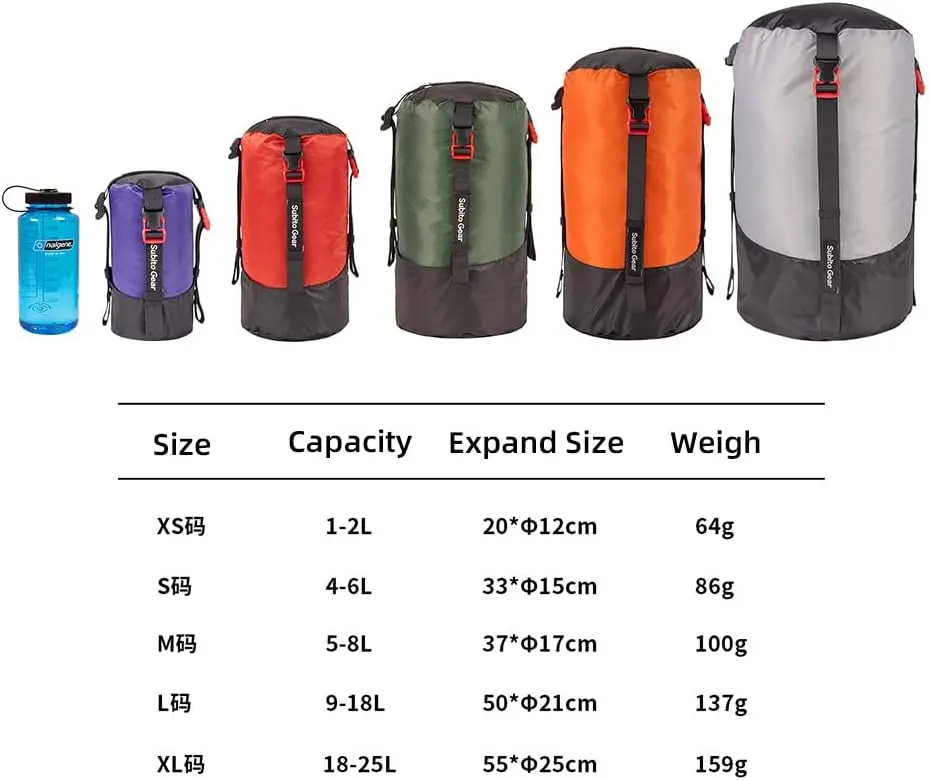 Compression Stuff Sack Lightweight 1-2L/4-6L/5-8L/9-18L/18-25L Waterproof Polyester Compression Bag Sleeping Bag Storage Sack for Camping Hiking Backpacking Outdoor Travel
