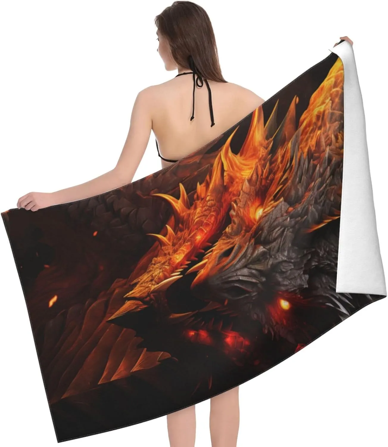 Cool Dragon Beach Towel,32x52in,Quick-Dry Sand-Free Bath Towels,Microfiber Lightweight for Travel Pool Yoga Beach Outdoor Activities Decor Accessories Gifts (Horror Fire Dragon)