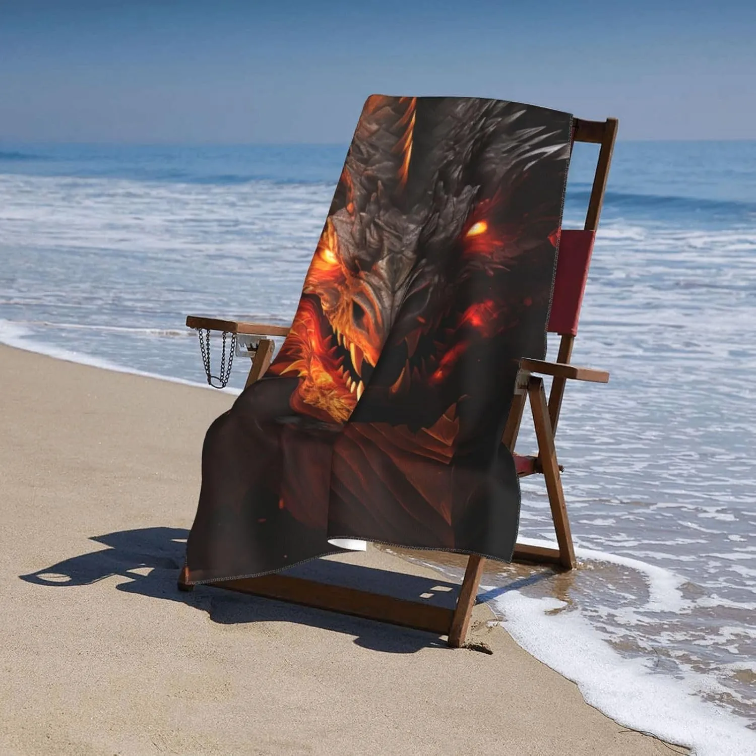 Cool Dragon Beach Towel,32x52in,Quick-Dry Sand-Free Bath Towels,Microfiber Lightweight for Travel Pool Yoga Beach Outdoor Activities Decor Accessories Gifts (Horror Fire Dragon)