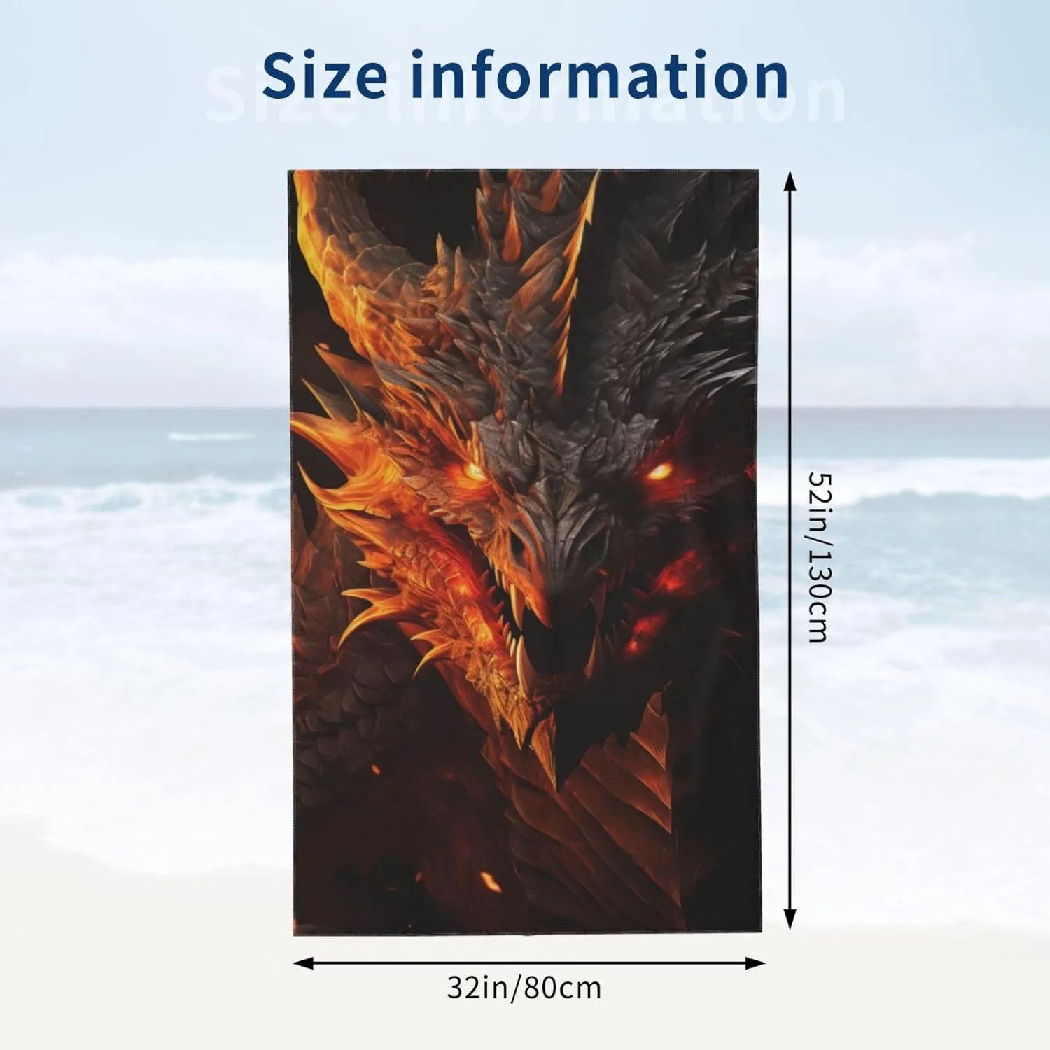Cool Dragon Beach Towel,32x52in,Quick-Dry Sand-Free Bath Towels,Microfiber Lightweight for Travel Pool Yoga Beach Outdoor Activities Decor Accessories Gifts (Horror Fire Dragon)
