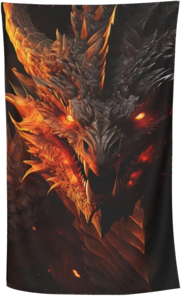Cool Dragon Beach Towel,32x52in,Quick-Dry Sand-Free Bath Towels,Microfiber Lightweight for Travel Pool Yoga Beach Outdoor Activities Decor Accessories Gifts (Horror Fire Dragon)