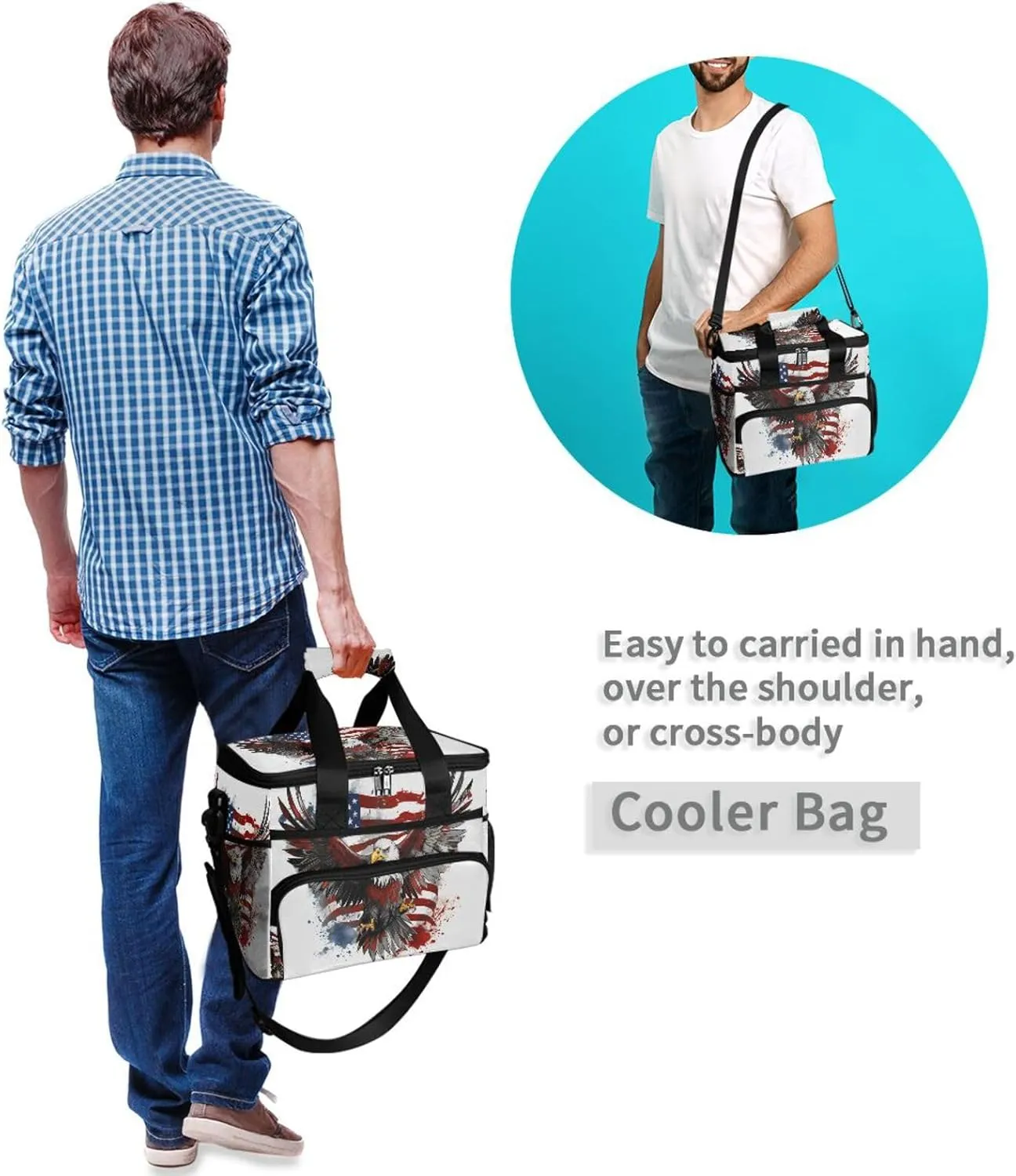 Cooler Bag Insulated Picnic Bag Large Lunch Box Reusable Tote Bag Soft Sided Portable Beach Cooler Grocery Camping