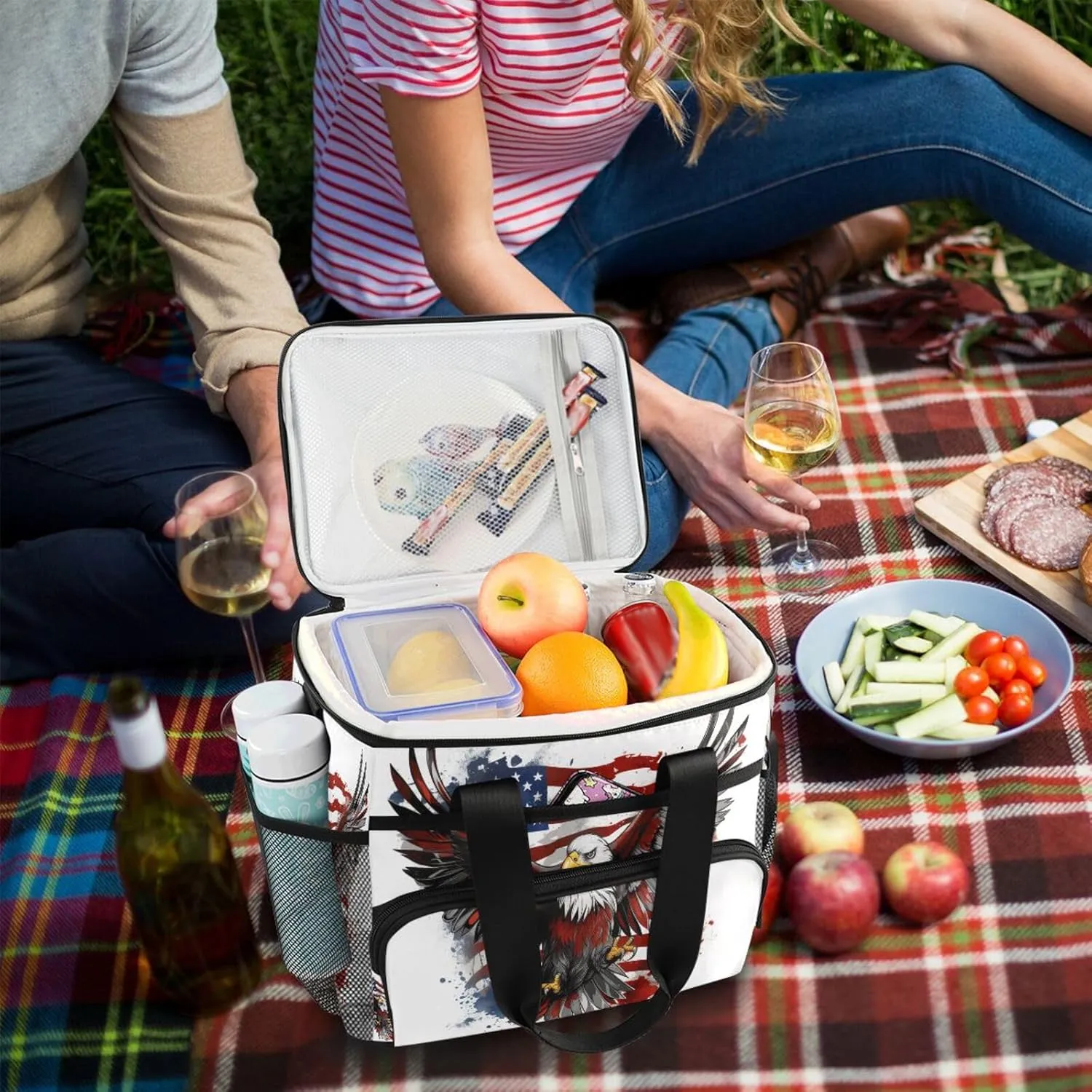 Cooler Bag Insulated Picnic Bag Large Lunch Box Reusable Tote Bag Soft Sided Portable Beach Cooler Grocery Camping