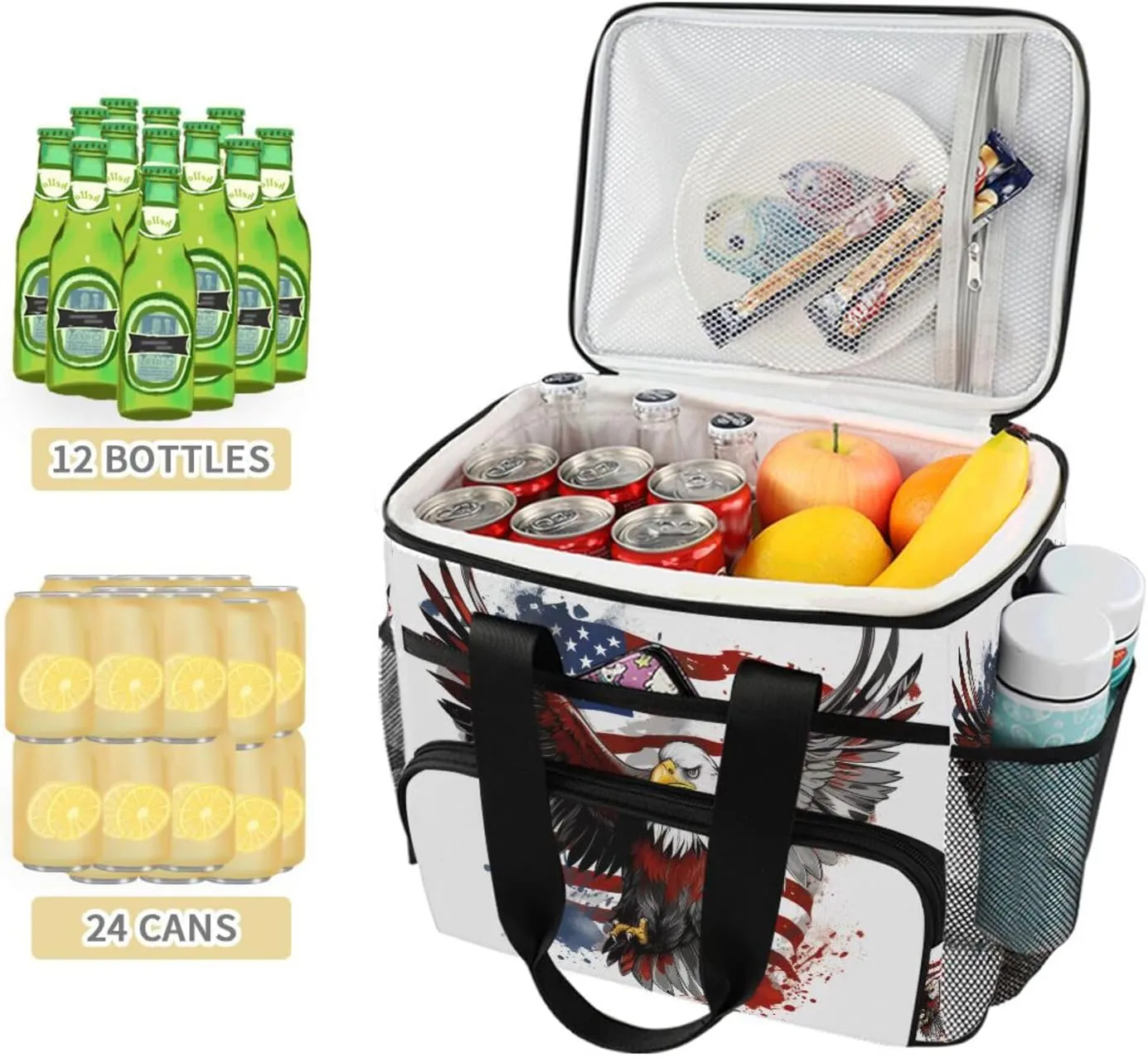 Cooler Bag Insulated Picnic Bag Large Lunch Box Reusable Tote Bag Soft Sided Portable Beach Cooler Grocery Camping