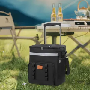 Cooler with Wheels, Cooler Bag, Telescopic Handle Ice Bag, Large Capacity, Rolling Design, Ice Retention, 3 Layer Heat Insulation, Portable Insulated Box for Car, Outdoor Picnic