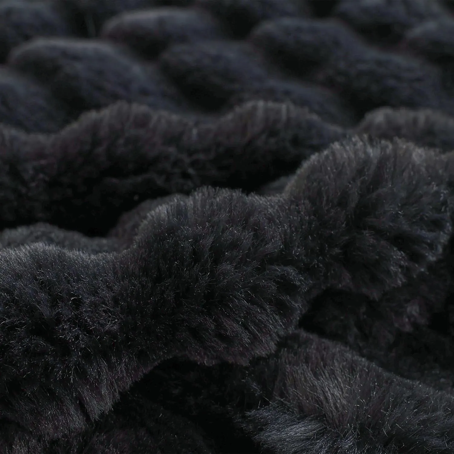 COOVA Faux Rabbit Fur & Flannel Throw Blanket 50x60 Inch - Luxury Fuzzy & Cozy Soft Blanket for All Seasons, Breathable and Comfortable for Bed, Sofa, Couch, and Camping,Black