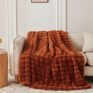 COOVA Faux Rabbit Fur & Flannel Throw Blanket 50x60 Inch - Luxury Fuzzy & Cozy Soft Blanket for All Seasons, Breathable and Comfortable for Bed, Sofa, Couch, and Camping,Brown