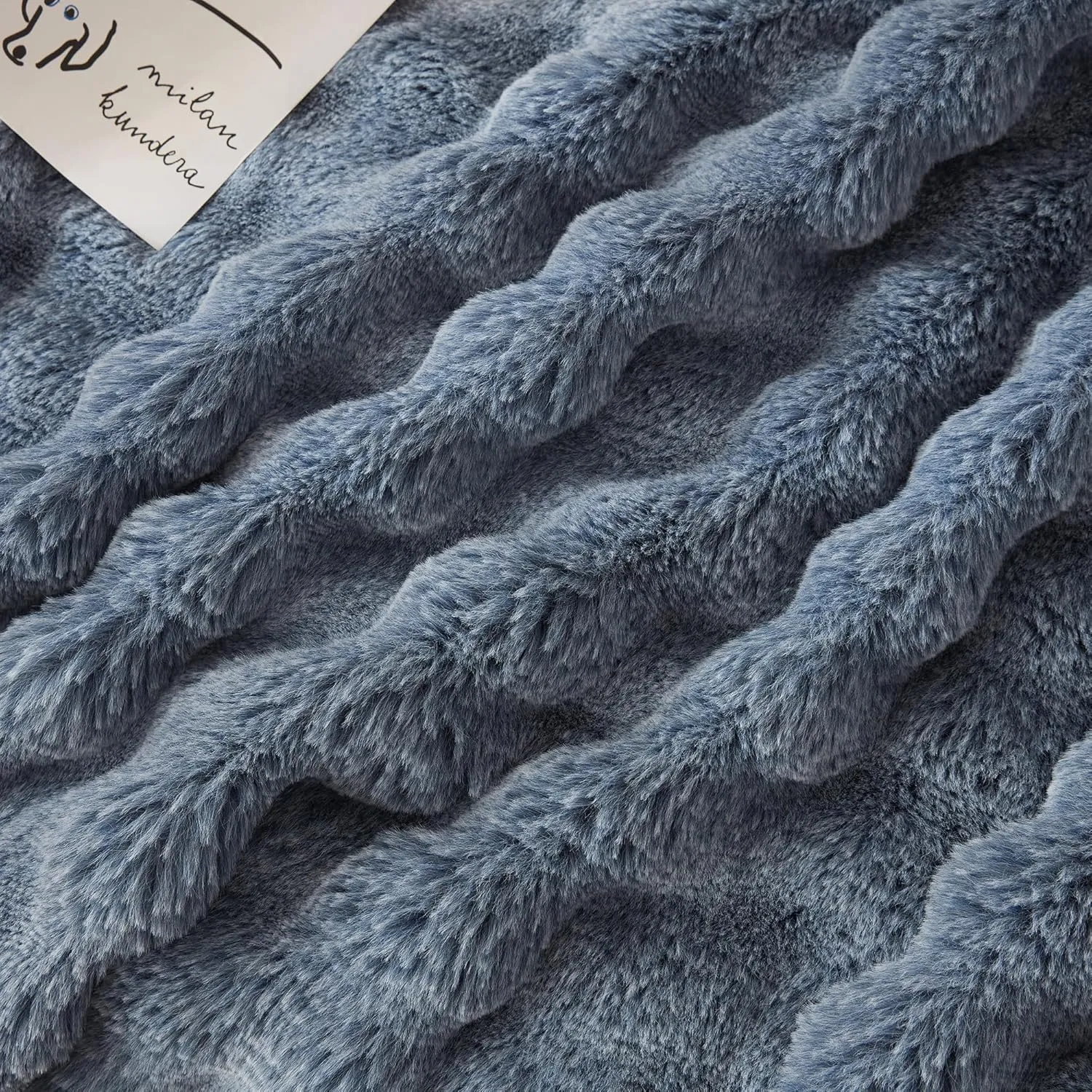 COOVA Faux Rabbit Fur & Flannel Throw Blanket 50x60 Inch - Luxury Fuzzy & Cozy Soft Blanket for All Seasons, Breathable and Comfortable for Bed, Sofa, Couch, and Camping,Cationic Dark Blue