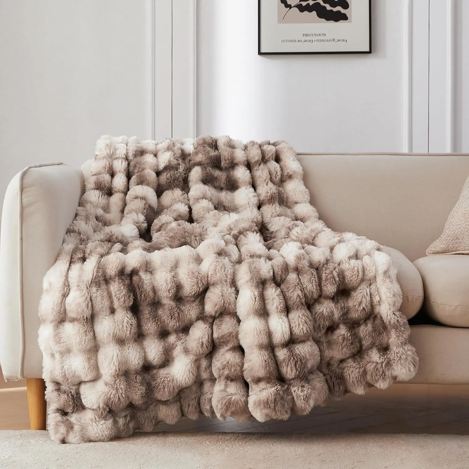 COOVA Faux Rabbit Fur & Flannel Throw Blanket 60x80 Inch - Luxury Fuzzy & Cozy Soft Twin Size Blanket for All Seasons, Breathable and Comfortable for Bed, Couch, and Camping,Tie Dye Brown