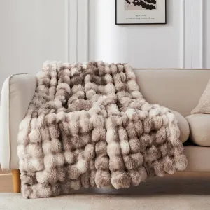 COOVA Faux Rabbit Fur & Flannel Throw Blanket 60x80 Inch - Luxury Fuzzy & Cozy Soft Twin Size Blanket for All Seasons, Breathable and Comfortable for Bed, Couch, and Camping,Tie Dye Brown