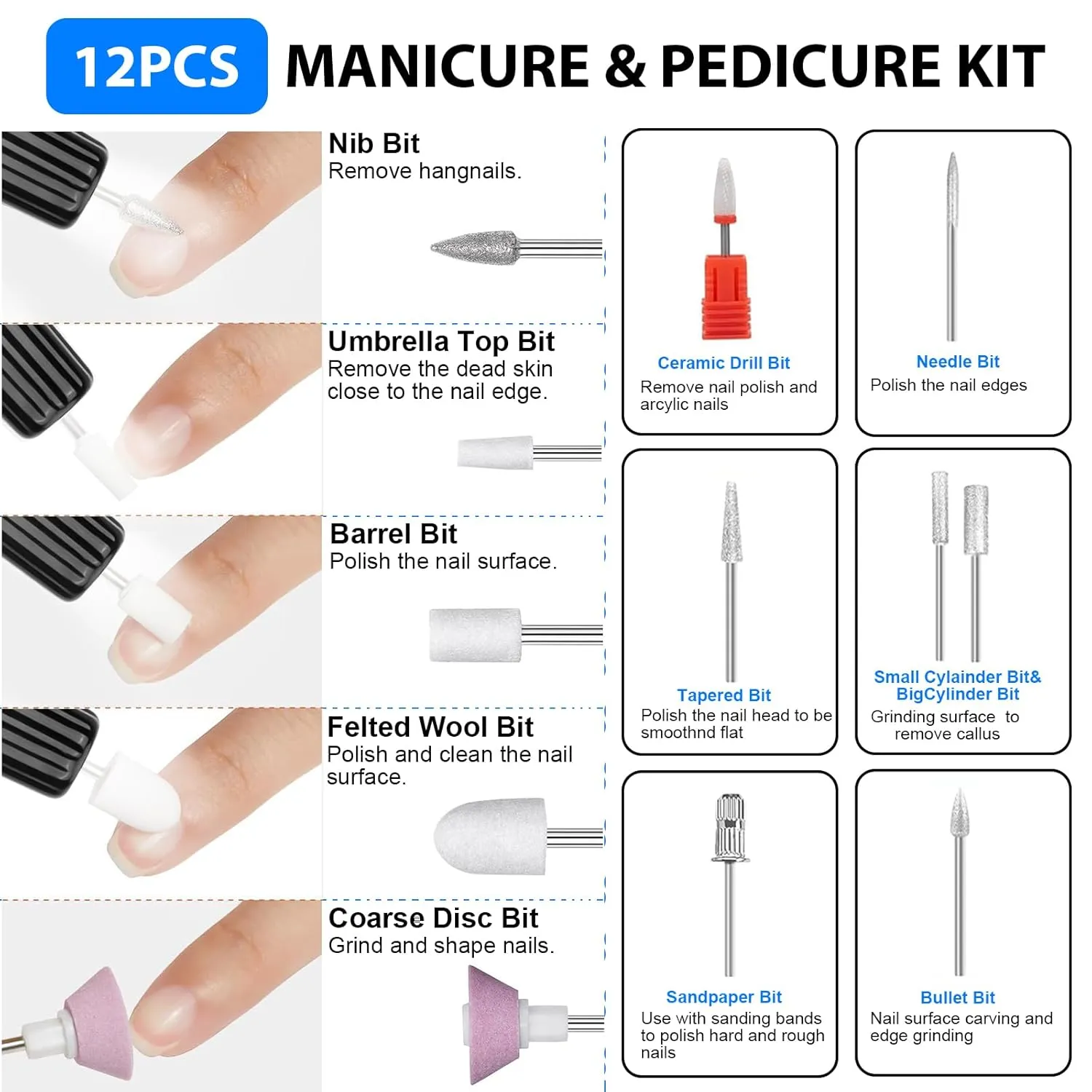 Cordless Electric Nail Drill with 360° Ring Light, Portable Nail File Kit for Acrylic, Gel Nails, Portable Home Manicure Kit for Manicure and Pedicure (Black)