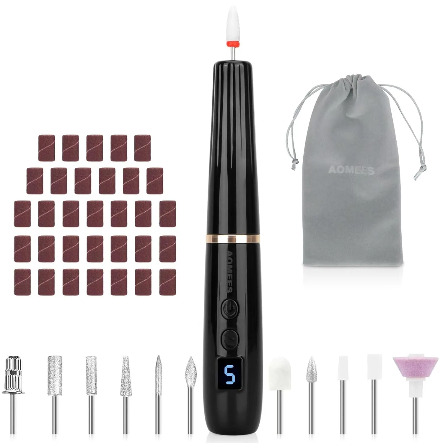Cordless Electric Nail Drill with 360° Ring Light, Portable Nail File Kit for Acrylic, Gel Nails, Portable Home Manicure Kit for Manicure and Pedicure (Black)