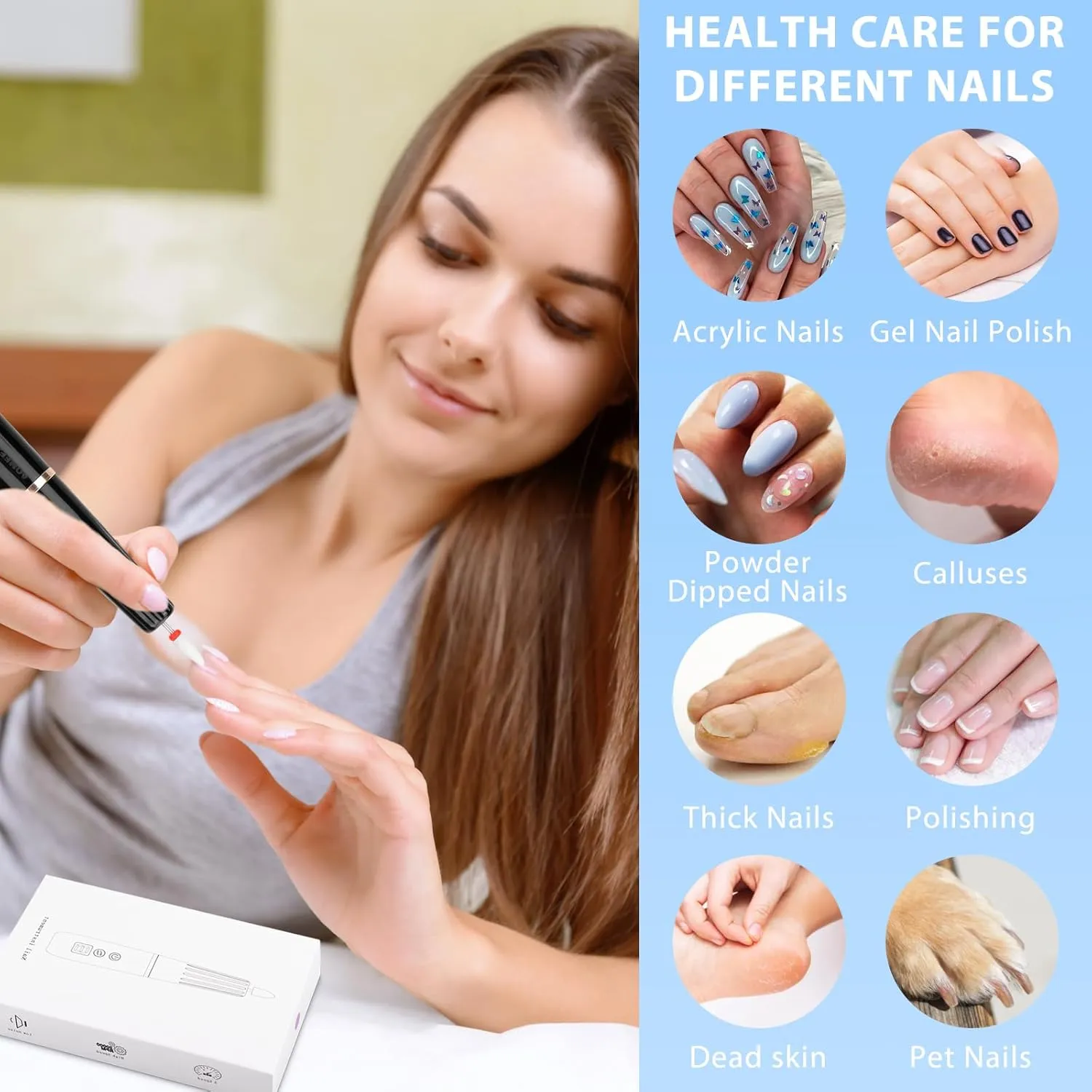 Cordless Electric Nail Drill with 360° Ring Light, Portable Nail File Kit for Acrylic, Gel Nails, Portable Home Manicure Kit for Manicure and Pedicure (Black)