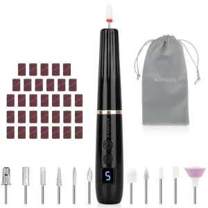 Cordless Electric Nail Drill with 360° Ring Light, Portable Nail File Kit for Acrylic, Gel Nails, Portable Home Manicure Kit for Manicure and Pedicure (Black)