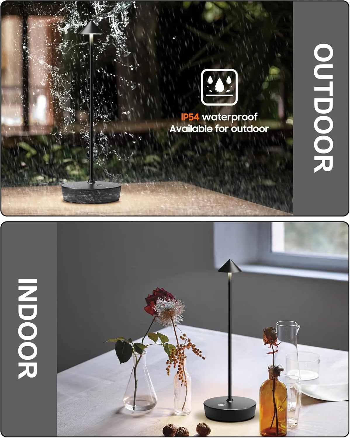 Cordless Table Lamps Rechargeable, 6000mAh Battery Operated LED Desk Lamp Outdoor Waterproof Portable Touch Dimmable Table Night Light for Patio Restaurant Dining Home Black