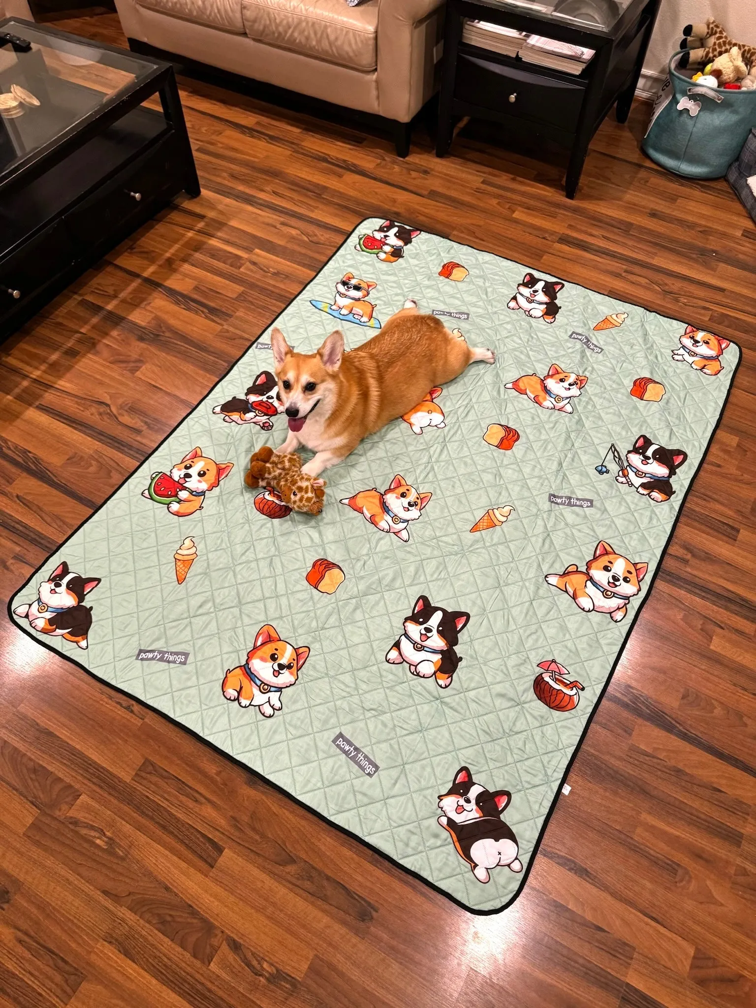 Corgi Picnic/Beach Blanket (Mint Green)