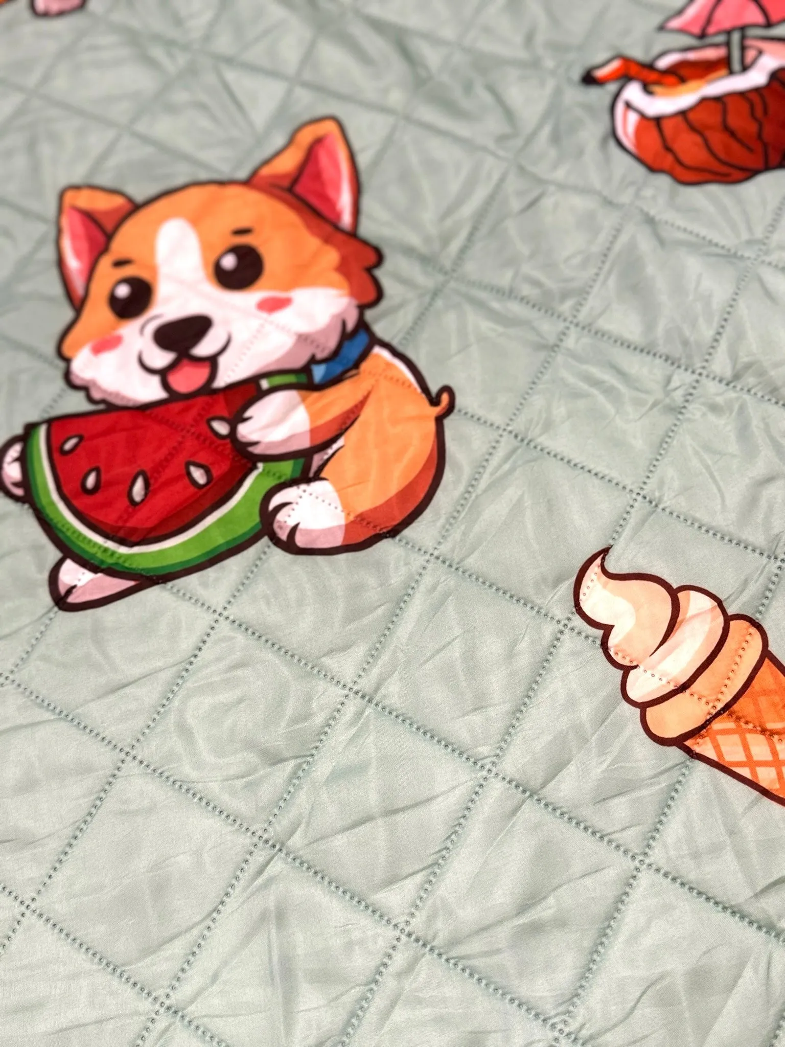 Corgi Picnic/Beach Blanket (Mint Green)