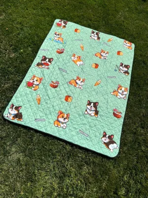Corgi Picnic/Beach Blanket (Mint Green)