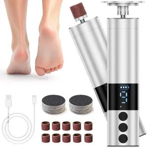 COSCOSY Electric Callus Remover for Feet, Professional 9-Speed Adjustable Foot File Rechargeable Portable 2-in-1 Dead Skin Exfoliator & Nail Grinder Kit Lightweight for Home Pedicure (Silver)