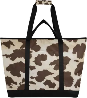Cow Fur Print Reusable Insulated Lunchbox Cooler Bag, Leakproof Kitchen Grocery Bag Collapsible Portable Cooler Tote Bag for Picnic, Camping, Office, Travel