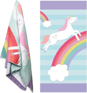 COZUMO Unicorn Beach Towel for Girls & Adults, 28" x 58", Microfiber, Quick-Drying, Absorbent, Sand-Free, Multi-Purpose, Unicorn Print