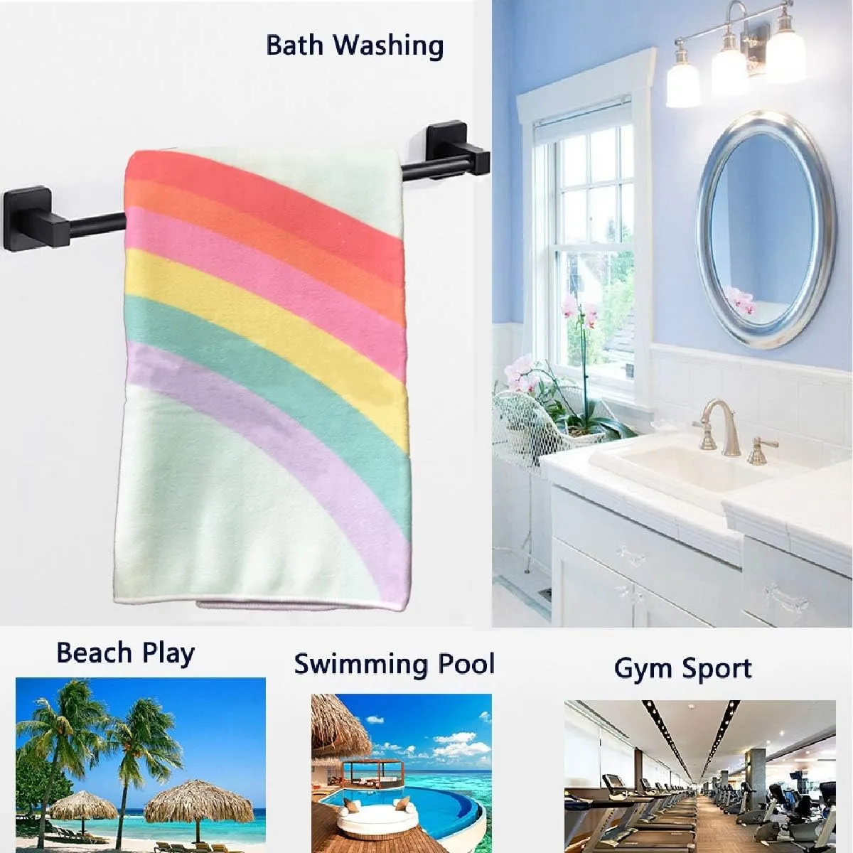 COZUMO Unicorn Beach Towel for Girls & Adults, 28" x 58", Microfiber, Quick-Drying, Absorbent, Sand-Free, Multi-Purpose, Unicorn Print