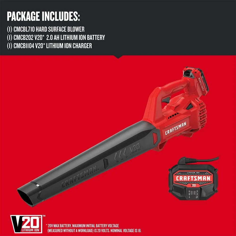 CRAFTSMAN 20V MAX Cordless Leaf Blower Kit with Battery & Charger Included (CMCBL710D1) Red