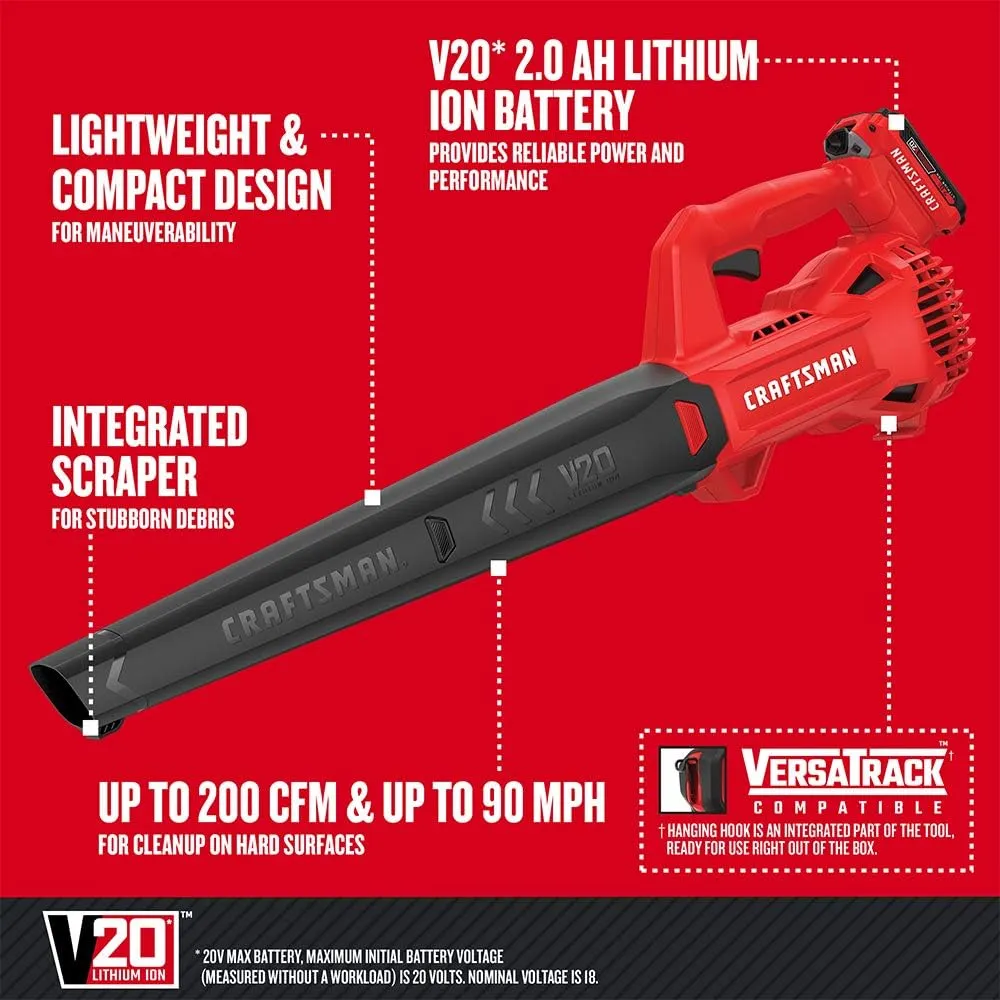 CRAFTSMAN 20V MAX Cordless Leaf Blower Kit with Battery & Charger Included (CMCBL710D1) Red