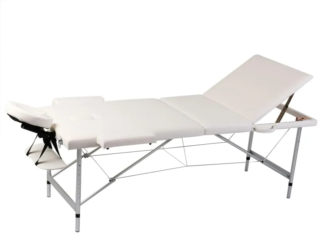 Cream White Foldable Massage Table for Comfort and Convenience, Adjustable Height and Durable Design, Relaxation and Professional Use