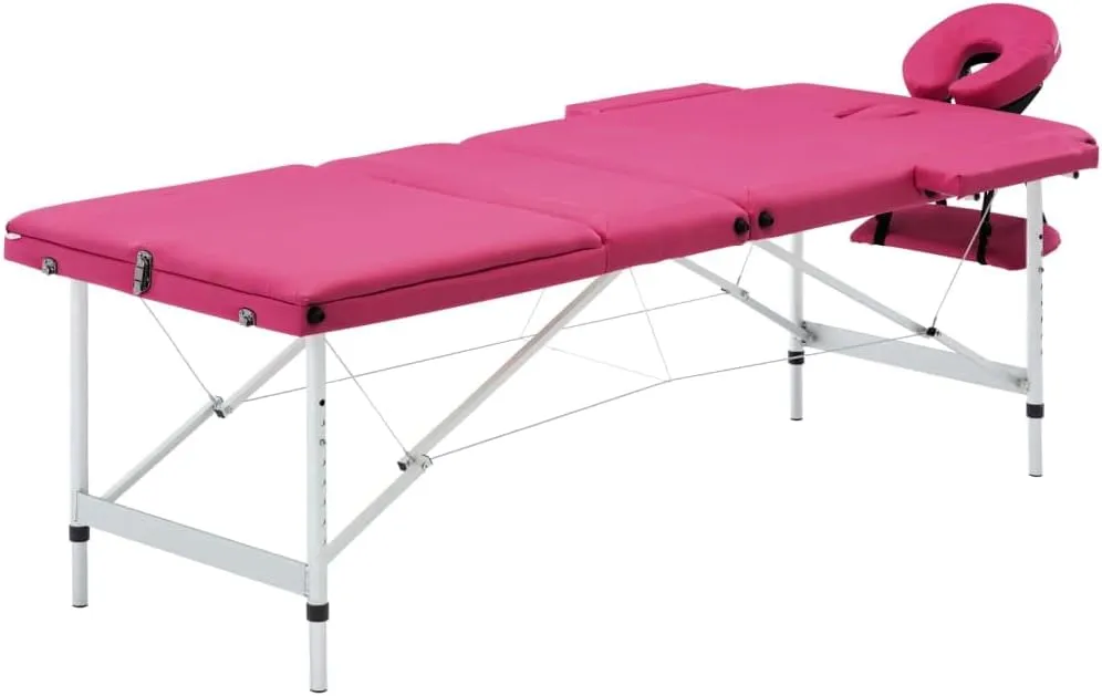 Create a Relaxing Space with Foldable 3-Zone Massage Table, Adjustable Height and Foam Padding, Pink