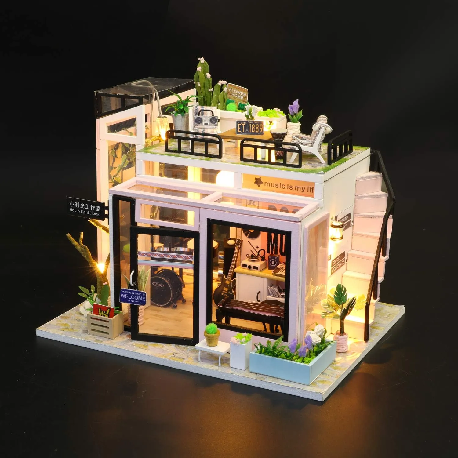 CRIOLPO DIY Miniature Dollhouse Kit, 1:24 Scale Tiny House Building Kit with Furniture, 3D Wooden Craft Model, Creative Miniature House Kit for Adults, for Home Decor, DIY Lovers - Little Time Studio