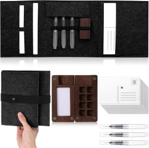 CroBlissful Travel Watercolor Paint Set Include 30 Blank Postcards, 3 Sizes Watercolor Pens, 4 Clips, Palette, Folding Felt Bag, Portable Watercolor Kit for Adults, Beginners, Artists and Art Lovers
