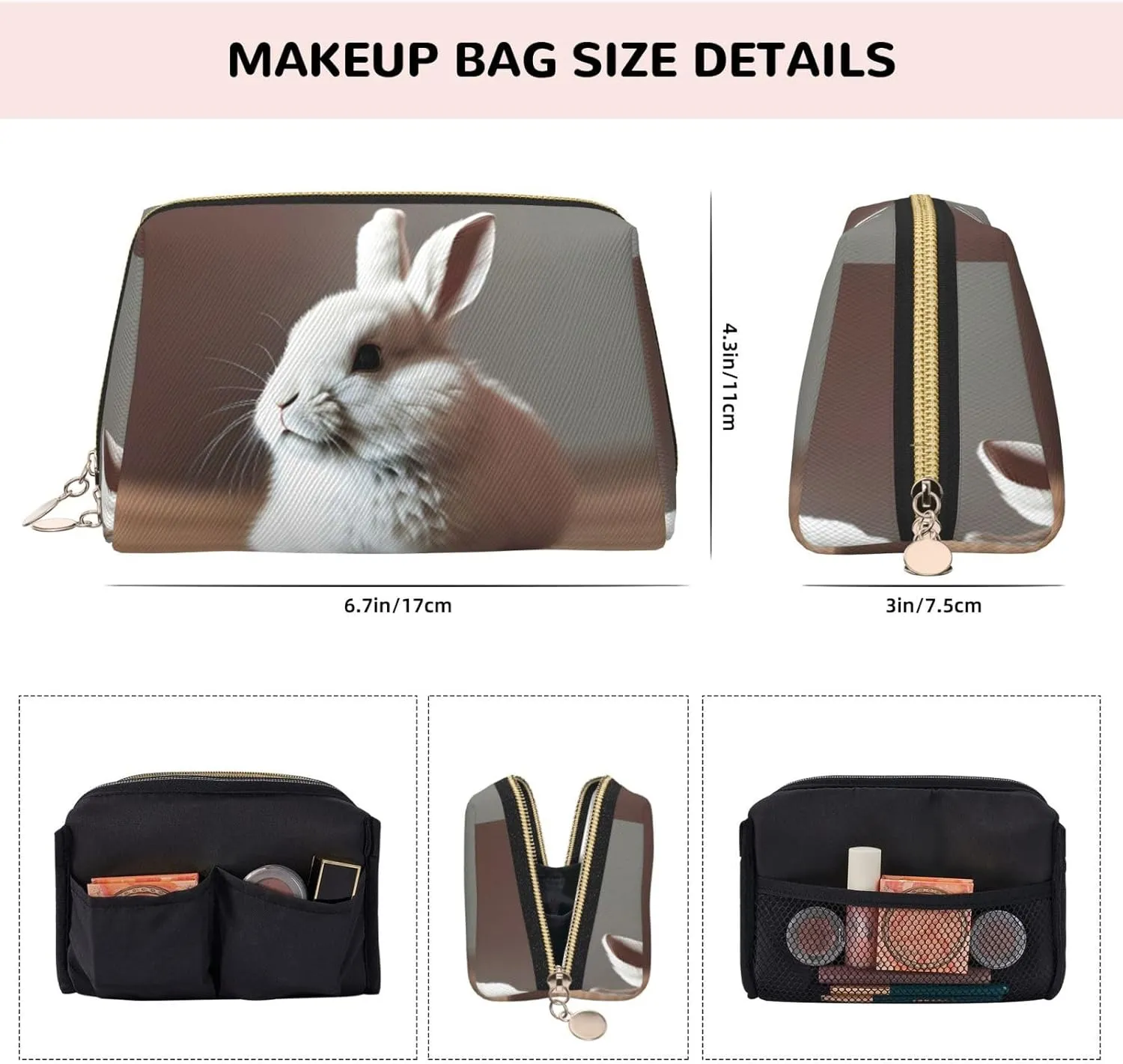 Cry White Rabbit Travel-Ready Toiletry Bag, Compact Makeup Organizer For Women