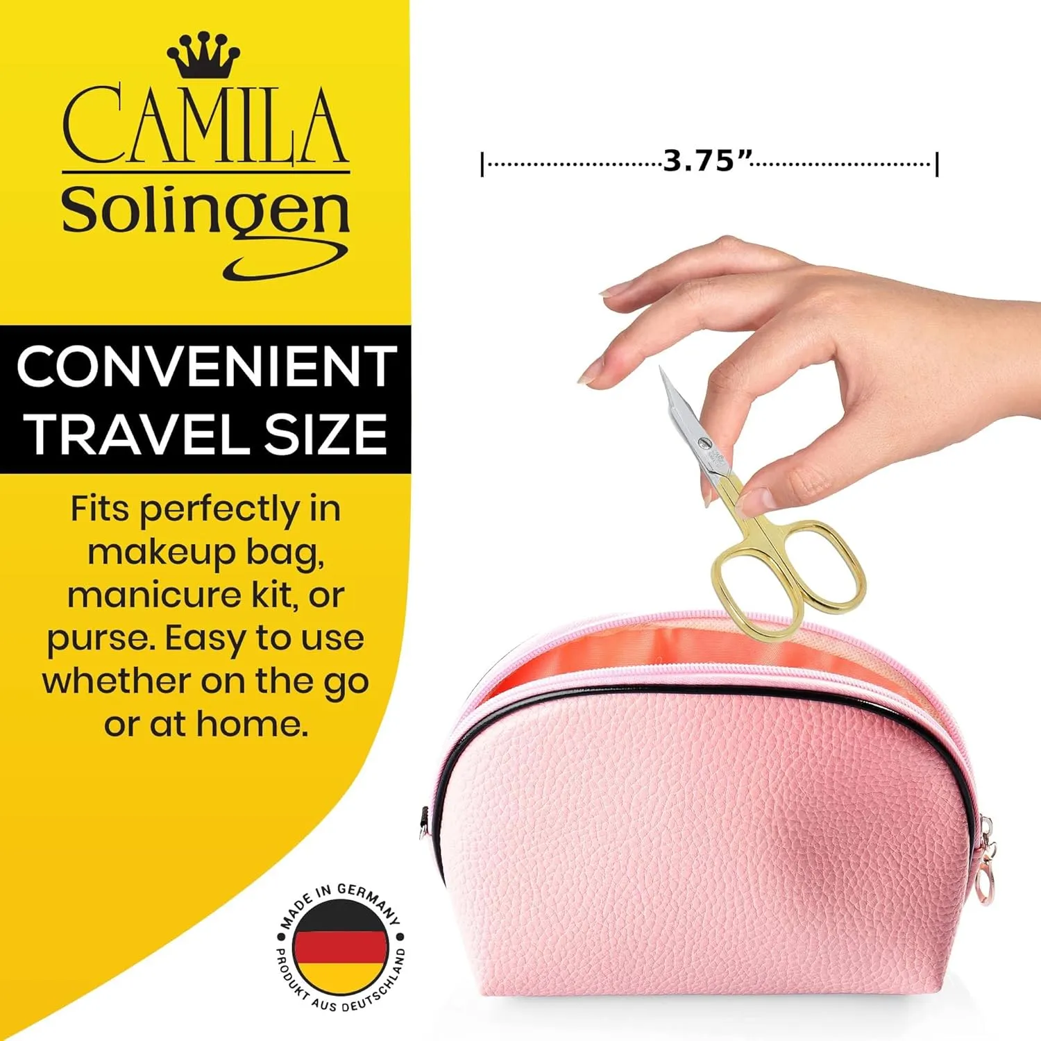 CS03 Professional Nail Cuticle Scissors, Hypoallergenic Gold Plated Sharp Curved Manicure Pedicure Grooming for Finger and Toe Nail Care. Made of Stainless Steel in Solingen, Germany