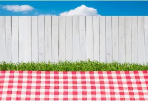CSFOTO 10x6.5ft Outdoor Picnic Scene Backdrop Picnic Backdrop Natural Scenery Photography Backdrop Grassland Picnic Blanket Wood Fence Family Event Decor Banner Kids Photo Studio Props