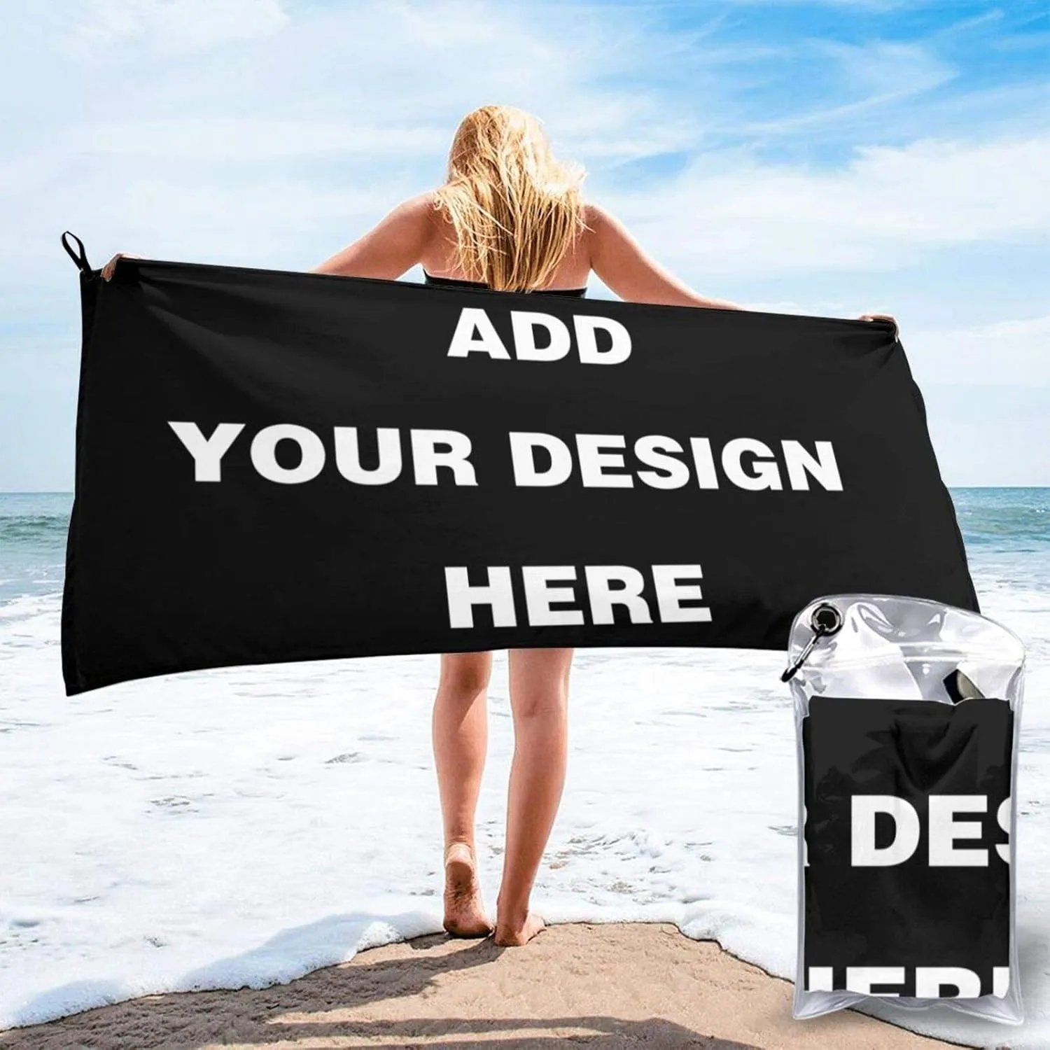 Custom Beach Towel, Personalized Add Your Image Text Ultra Soft Sand Microfiber Portable Water Absorbent Multi-Purpose Bath Throw Towel, Size 27.5" X 55" and 31.5" X 63" (31.5 x 63 Inch)