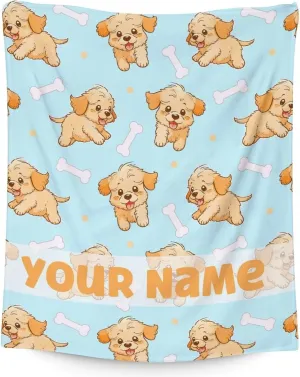 Custom Golden Retrievers Blanket Gift - 40x50 Inches Cute Blankets for Girls & Boys - Blue Soft Fuzzy Throw for Couch, Sofa