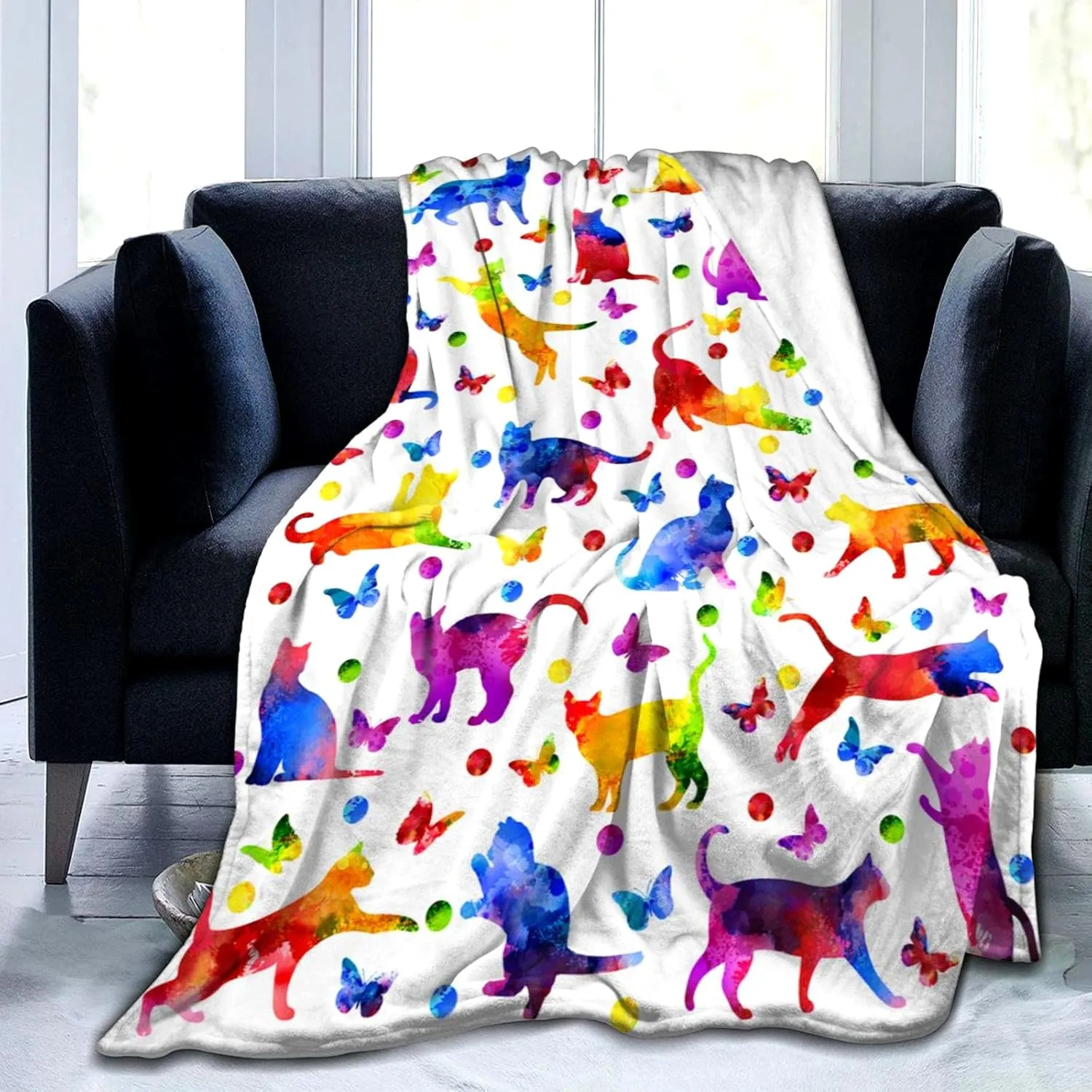 Cute Cat Blanket Super Soft Flannel Throw Blanket Bedding Cat Gifts for Cat Lover Woman Kids Adults 60"x50"