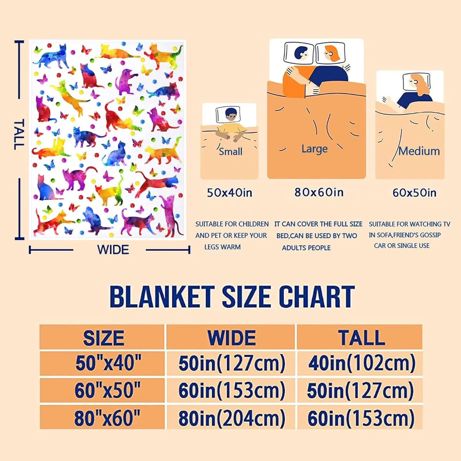 Cute Cat Blanket Super Soft Flannel Throw Blanket Bedding Cat Gifts for Cat Lover Woman Kids Adults 60"x50"