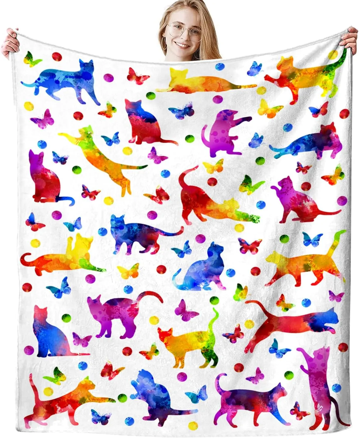 Cute Cat Blanket Super Soft Flannel Throw Blanket Bedding Cat Gifts for Cat Lover Woman Kids Adults 60"x50"