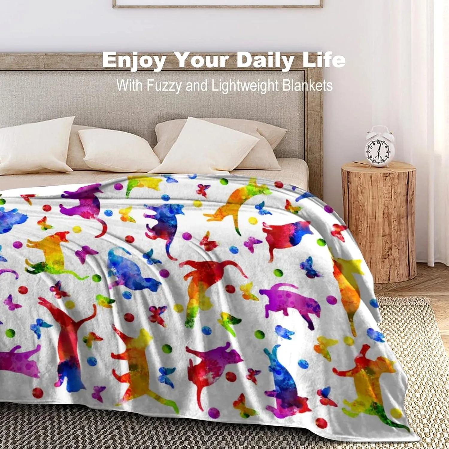 Cute Cat Blanket Super Soft Flannel Throw Blanket Bedding Cat Gifts for Cat Lover Woman Kids Adults 60"x50"