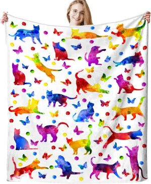 Cute Cat Blanket Super Soft Flannel Throw Blanket Bedding Cat Gifts for Cat Lover Woman Kids Adults 60"x50"