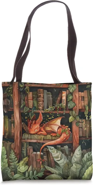 Cute Dragon Books Cottagecore Flower Bookworm Book Lover Tote Bag