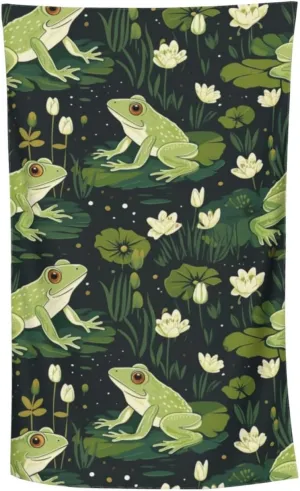 Cute Frog Beach Towel,32x52in,Quick-Dry Sand-Free Forest Bath Towels,Microfiber Lightweight for Travel Pool Yoga Beach Outdoor Activities Decor Accessories Gifts (Lotus Leaf Frog)