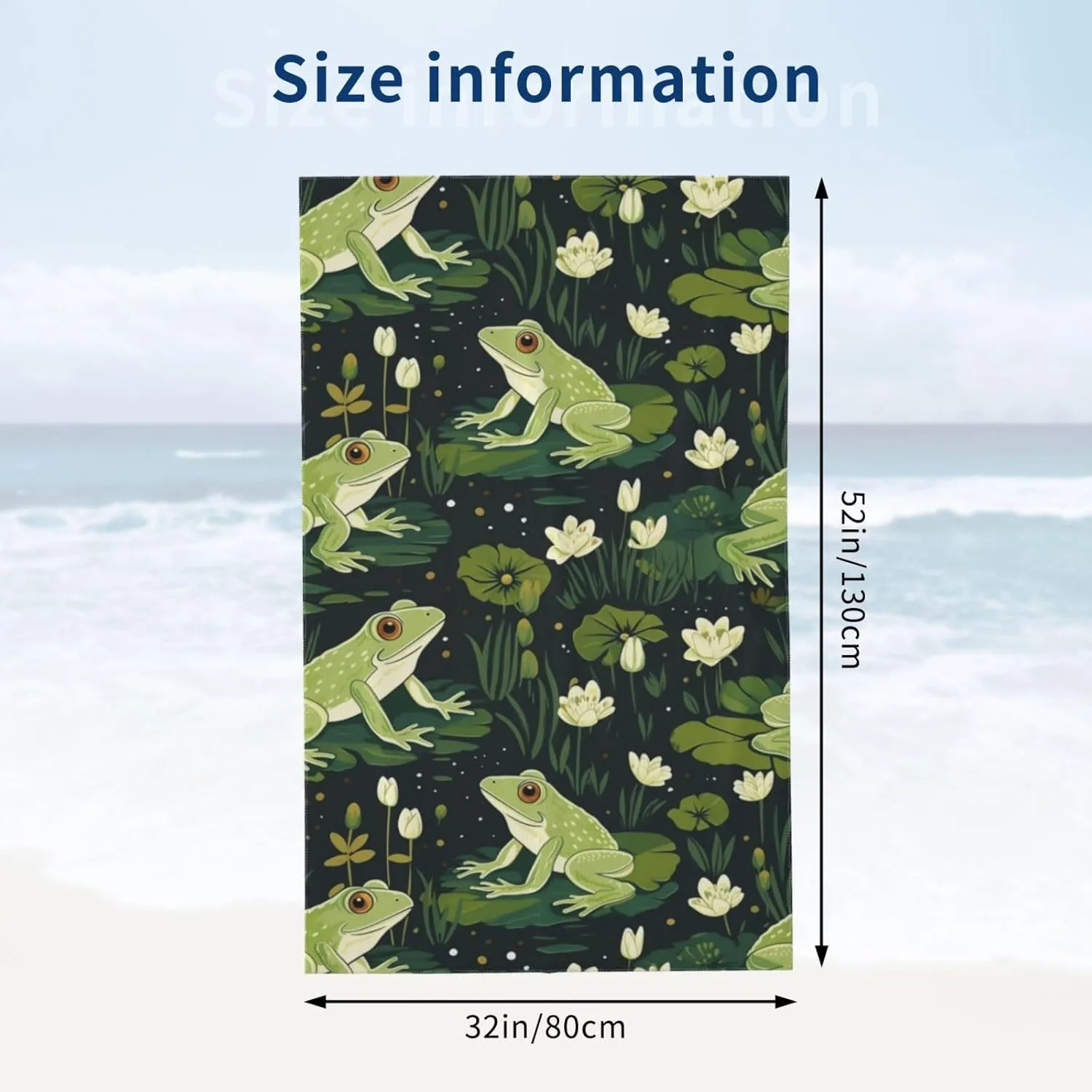 Cute Frog Beach Towel,32x52in,Quick-Dry Sand-Free Forest Bath Towels,Microfiber Lightweight for Travel Pool Yoga Beach Outdoor Activities Decor Accessories Gifts (Lotus Leaf Frog)
